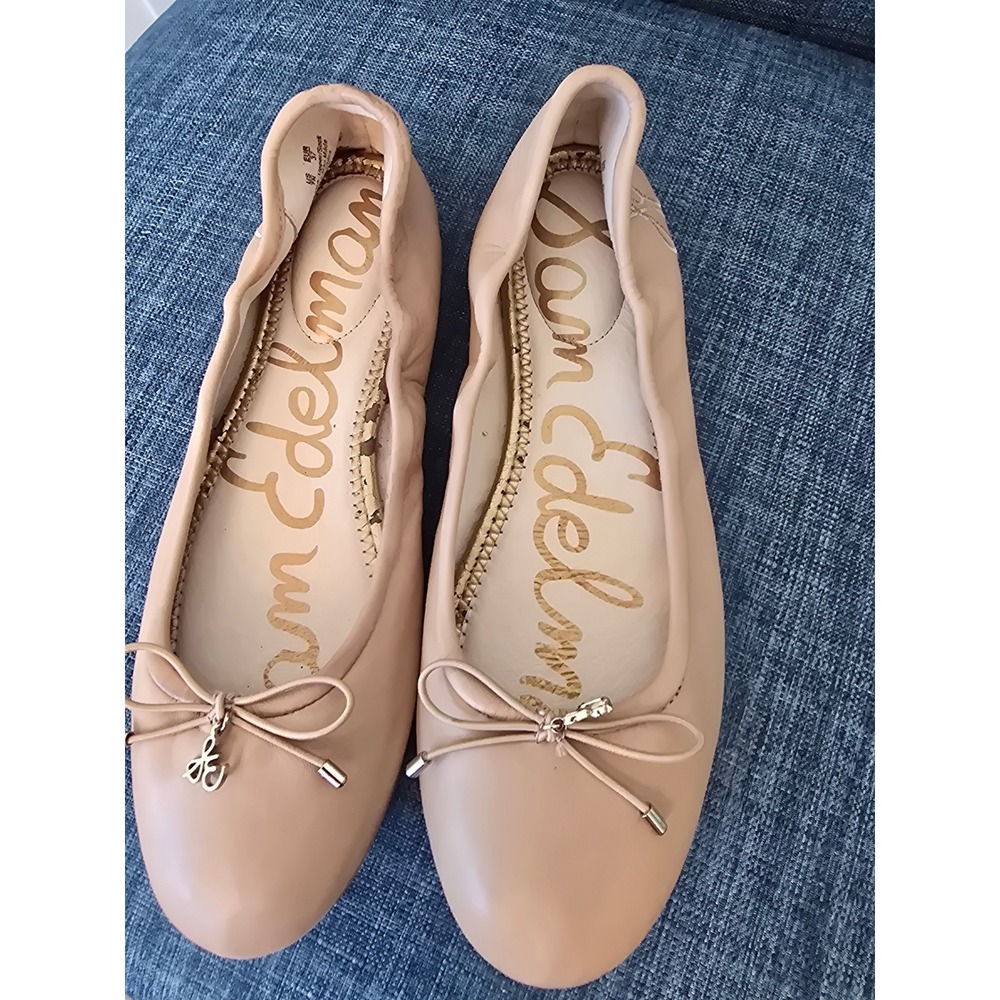 Sam Edelman Felicia Nude Leather Ballet Flats Bow Charm Classic 7N